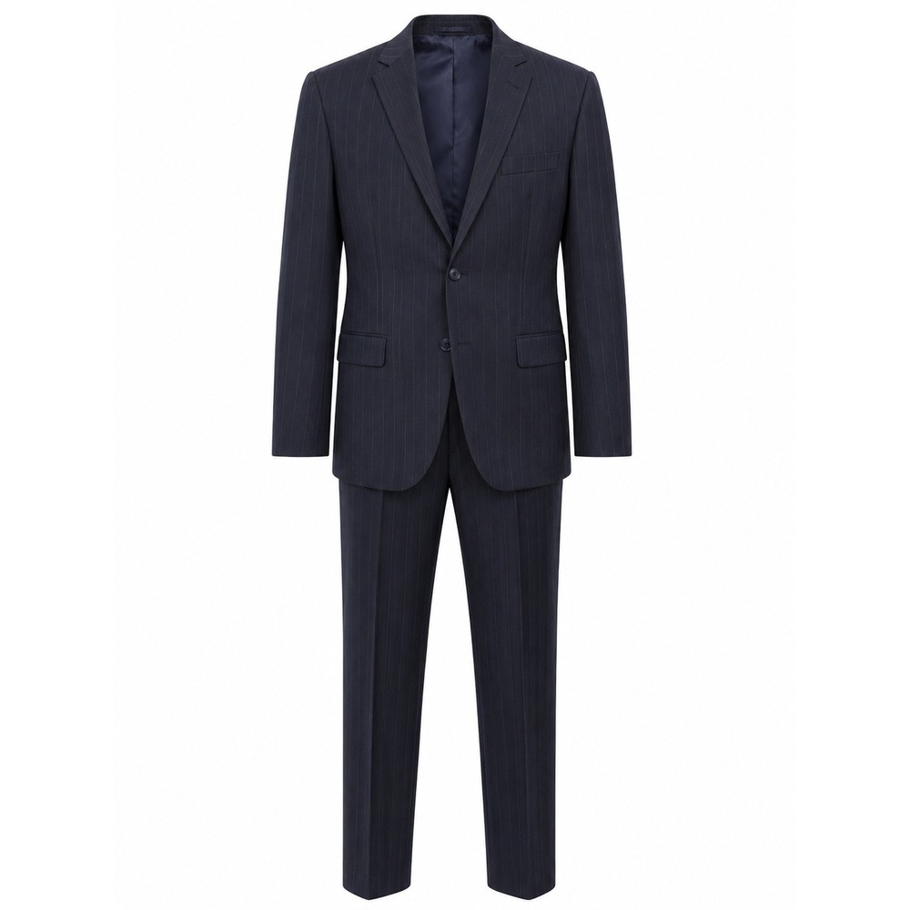 Hickey Freeman Men's Navy Pinstripe Worsted Wool Suit 46L Milburn Made in USA